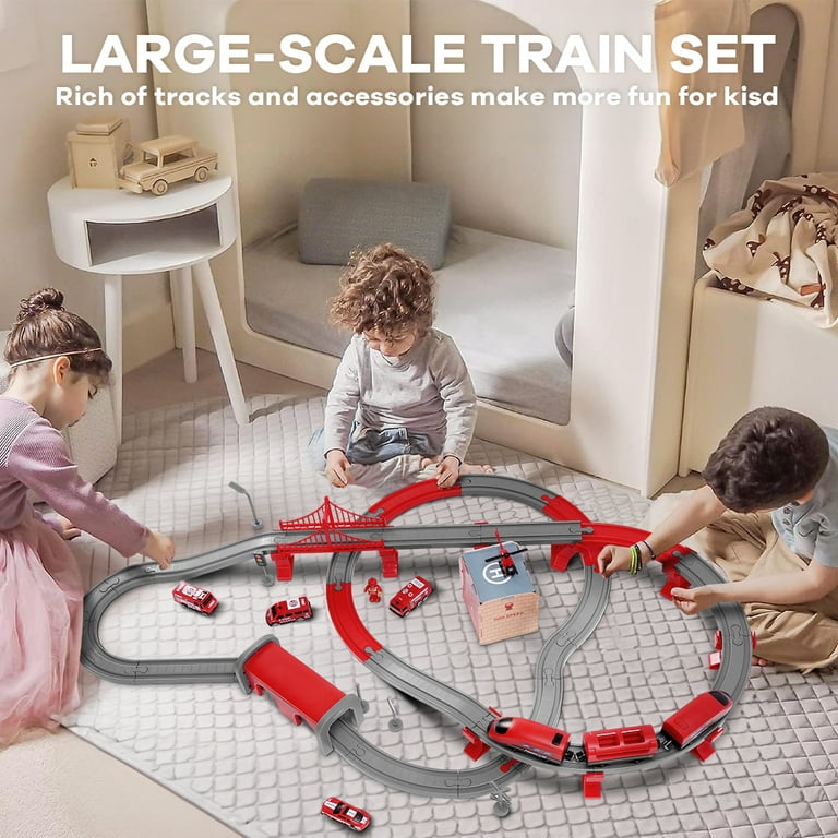 HDJ 92PCS Train Set: Toddler Road Construction Play Toy with Cars