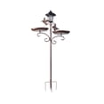 thumbnail image 2 of LACKUST Solar Bird Feeder with Light, 2-Tier Metal Ground Stake Bird Bath & Feeding Station for Garden, Rustic Brown, 2 of 5