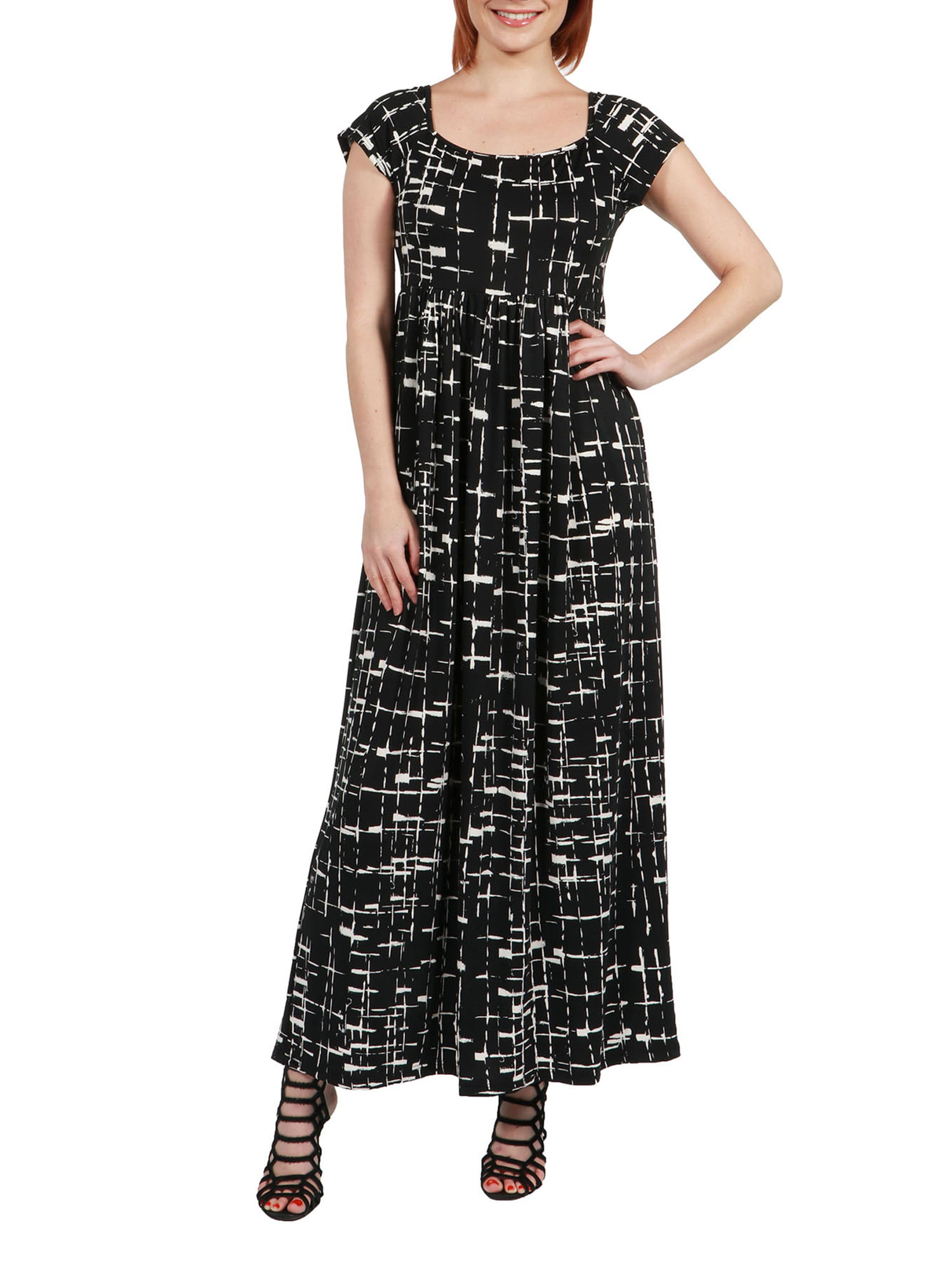 Women's Deena Black and White Empire Waist Maxi Dress - Walmart.com