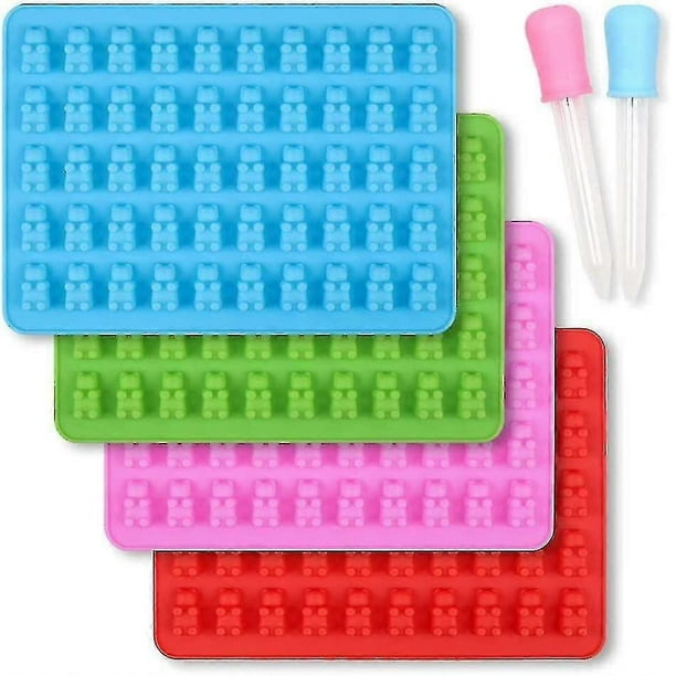 Silicone Gummy Bear Mold 4-Piece Set with 2 Droppers for Candy Making