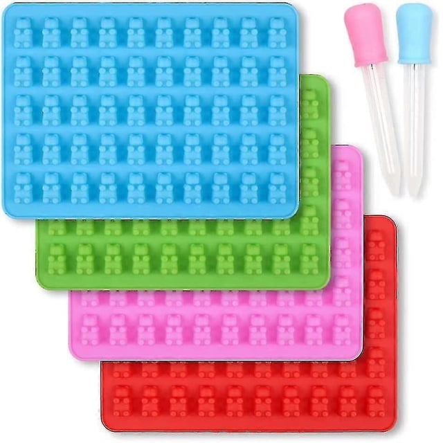 Silicone Gummy Bear Mold 4-Piece Set with 2 Droppers for Candy Making