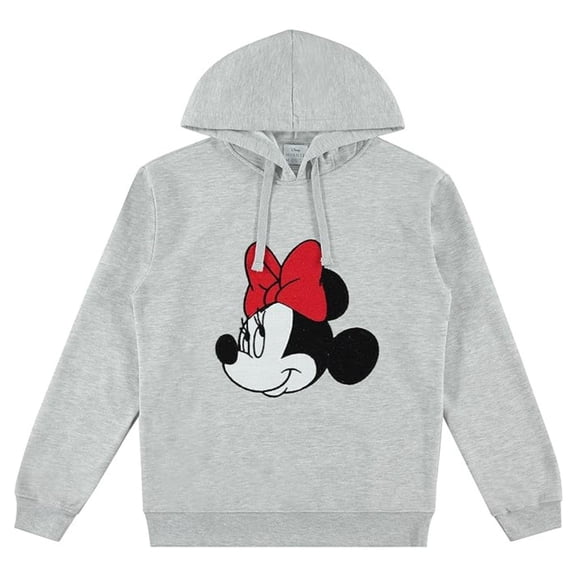 Disney Women's Minnie Mouse Hoodie, Crochet Patch Cartoon Sweatshirt Heather – M