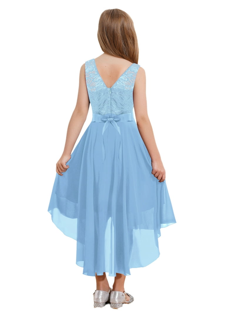 Yartina Kids Girls Sleeveless Junior Bridesmaid Dresses Floral Lace Chiffon Flower  Girl High-Low Light Blue 12 - Walmart.com