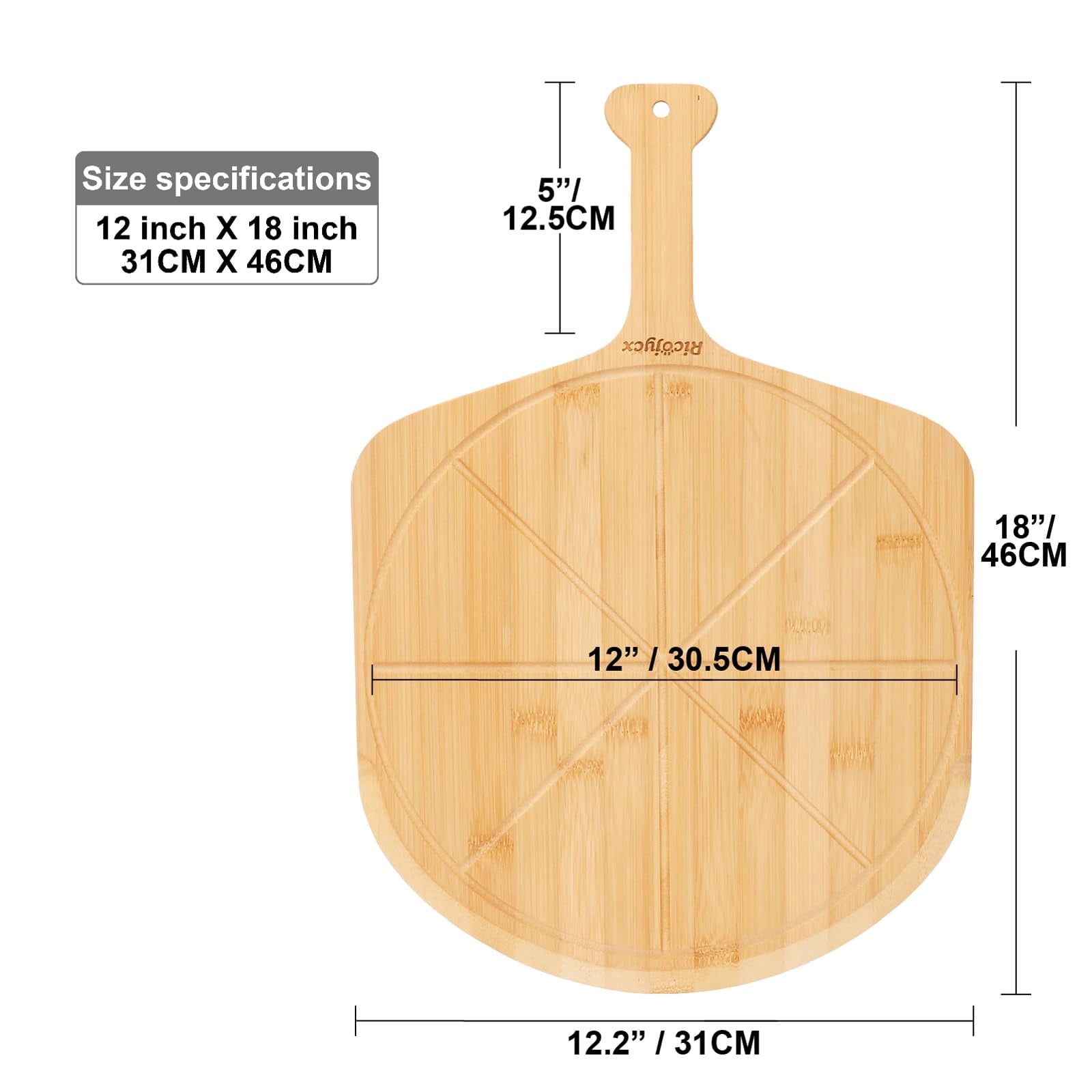 12 Inch With Grooves - 2 Pizza Peel Set, Double-Sided Use Board for Bread Cheese Vegetable Fruits