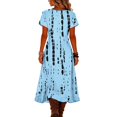 thumbnail image 5 of Women's Retro Floral Print V Neck Short Sleeve Midi Dress Loose Fit Flowy Beach Dress Comfy Summer Dress for Vacation and Casual Wear, Size S-2XL, 5 of 5