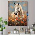 thumbnail image 4 of Qisvanset Framed Canvas Wall Art 12x16 Inch Wildflower Meadow White Horse Farmhouse Art, 4 of 5