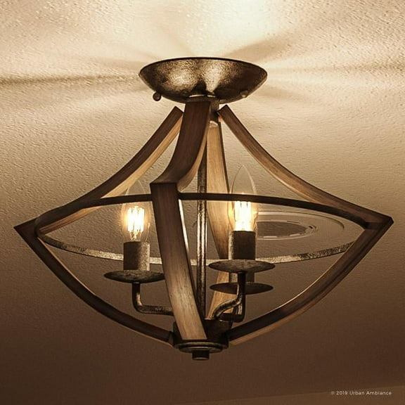 Urban Ambiance Luxury Farmhouse Ceiling, Medium Size: 12.5"H x 16.5"W, with Rustic Style Elements, Wood Grain Metal with Antique Black Finish, UQL2963 from the Swansea Collection