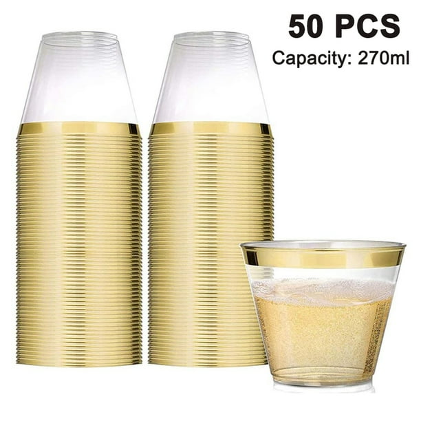 50 Pack 9 Oz plastic cocktail glass,Sturdy Rimmed Plastic Cups Clear