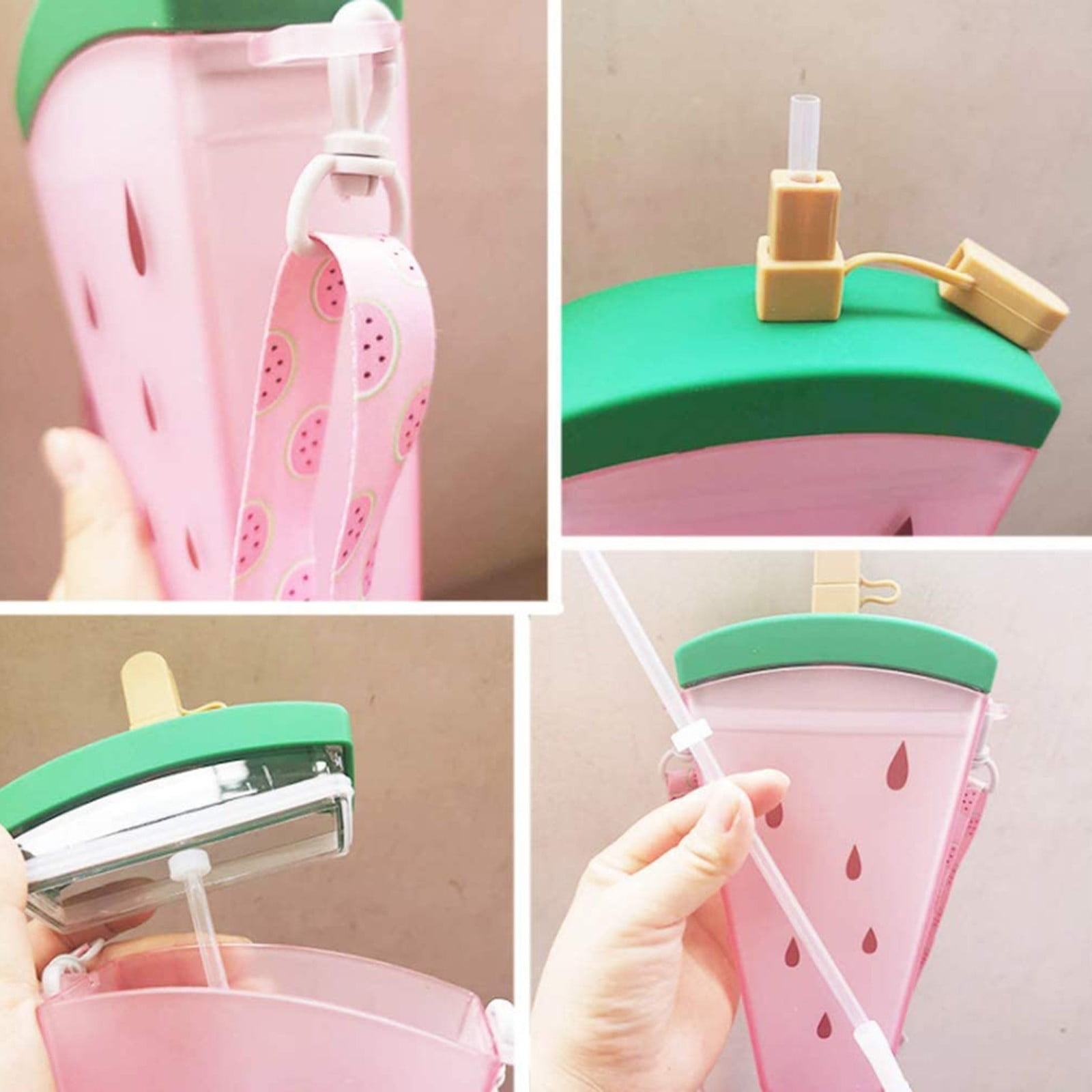 THHEIC 320ml Cute Watermelon Design Insulated Straw Water Bottle with Shoulder Strap, Portable Popsicle Cup for Gym, Office, Travel, and Outdoor Activities