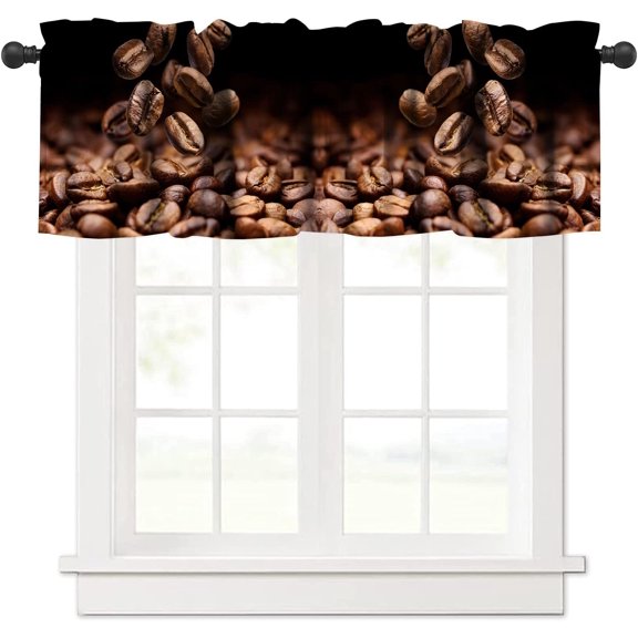 Coffee Kitchen Curtain Valance, Falling Coffee Beans Delicious Coffee Beans Window Valance, for Bedroom Living Room Kitchen Cafe W54xL18in 1 Panels