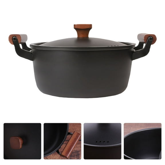 Luxshiny 1PC Non Stick Cookware Round Iron Cooking Pot Black Quick Heat for Home Users