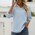 thumbnail image 6 of LAST CLANCE SALE! Women's Lapel Button Down Shirts for Work Office Business Casual Chiffon Blouse Tops, Blue, M, 6 of 12