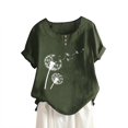 thumbnail image 2 of CHOK Hauts en Liquidation pour Femmes Boutons Col Rond Manches Courtes Imprimé Floral Boutons Coton Lin Vintage, 2 of 5