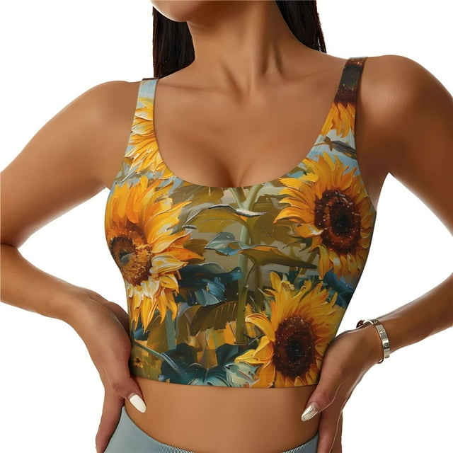 Lsque Soutien-Gorge de Sport Imprimé Tournesol pour Femmes, Compression, Évacuation de l'Humidité, Soutien-Gorge de Sport à Fort Impact pour Femmes, Soutien-Gorge de Sport-Moyen