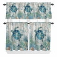 thumbnail image 2 of Kitchen Window Curtains Valance and Tier Set, Sea Turtles Summer Ocean Coral Rod Pocket Tier Curtain Valance Set, Retro Starfish Shell Light Filtering Cafe Curtains for Bedroom Living Room, 2 of 9