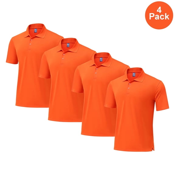 Zfeel Men Pure Dry Fit Poly Polo Shirt, Short Sleeve Collared UV Protection Tee, Orange, 4 Pack, S