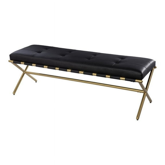 SEI Furniture Clairvoix Modern Faux Leather Bench in Black/Gold