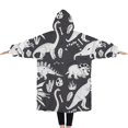 thumbnail image 2 of Oversized Wearable Blanket Hoodie,Black and White Dinosaur Pattern Sherpa Blanket Hoodie with Super Pockets,Super Warm Fuzzy Pullover for Women & Men, 2 of 6