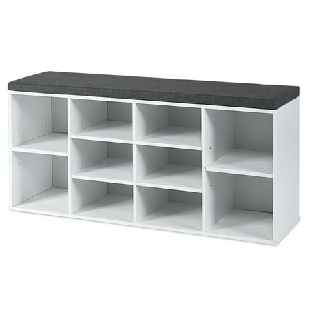 Gymax Entryway Padded Shoe Storage Bench 10-Cube Organizer Bench Adjustable White