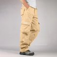 thumbnail image 2 of WTOBBY Men's Loose Casual Drawstring Waist Multi-Pocket Work Pants, Elastic Comfort Straight Leg Trousers for Outdoor Activities and Everyday Use,Khaki 34, 2 of 6
