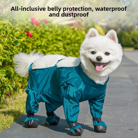 Pet Out Wrap Belly Bag Rompers With 4 Leg Shoes Dog Walking Pants - Full Body Coverage, Anti-Dirty & Rainy Day Suitable, Comfortable Memory Fabric For Bichon Frise & Small Dogs