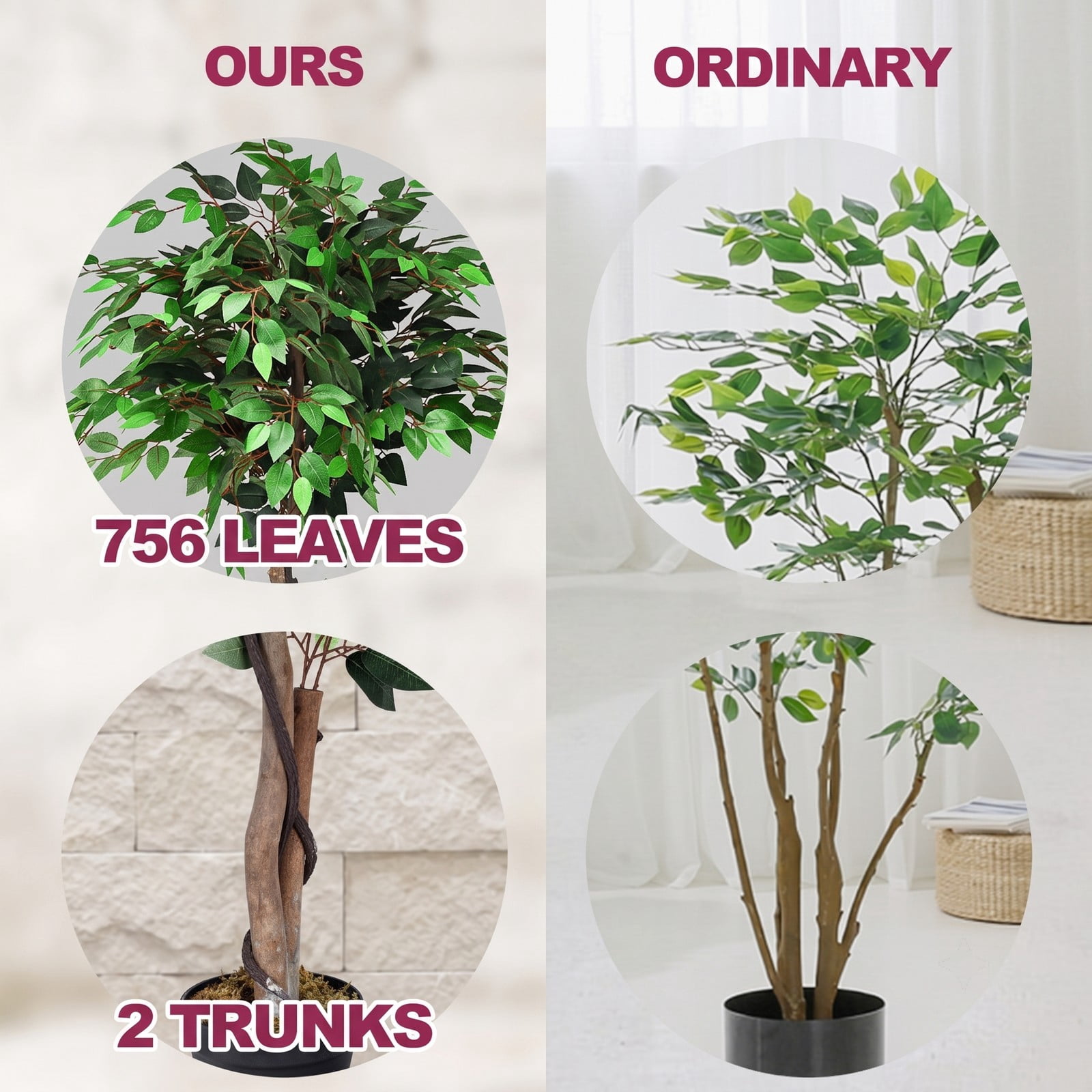 ALPULON 5.5 FT Artificial Ficus Silk Tree with Real Wood Trunks and Plastic Pot, Faux Potted Floor Plant for Home Office Living Room Corner Decor, Green