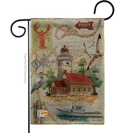 Breeze Decor BD-NA-G-107053-IP-DB-D-US18-SB 13 x 18.5 in. Seaside Lighthouse Burlap Coastal Nautical Impressions Decorative Vertical Double Sided Garden Flag