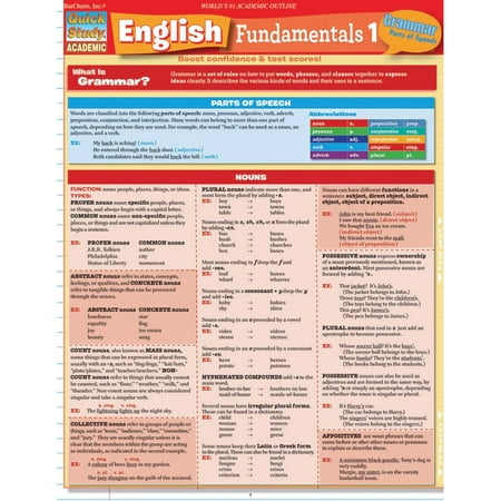 QuickStudy Bar Chart: English Fundamentals 1 - Grammar - Parts of