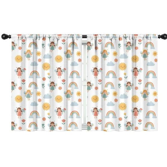 Blackout Kids Curtains,White Princess Fairy Sun Pattern Childrens Insulated Curtains Set Of 2,Bedroom Essentials,Toddler Room Decor 42"x54"