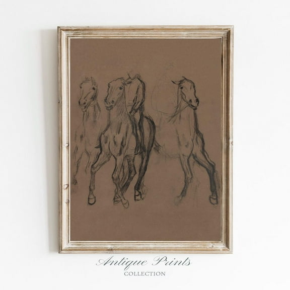 Vintage Horses Drawing, Horse Sketch, Horse Wall Art, Equestrian, Western Wall Art, Antique Farmhouse Decor, Home Decor #324, 8x12 UNFRAMED