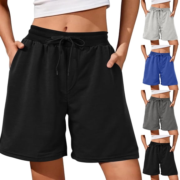 Stichou Womens Hiking Shorts Shorts Casual 2026 Summer Bermuda Shorts with Pockets Soft Lounge Jersey Athletic Gym Shorts Black L