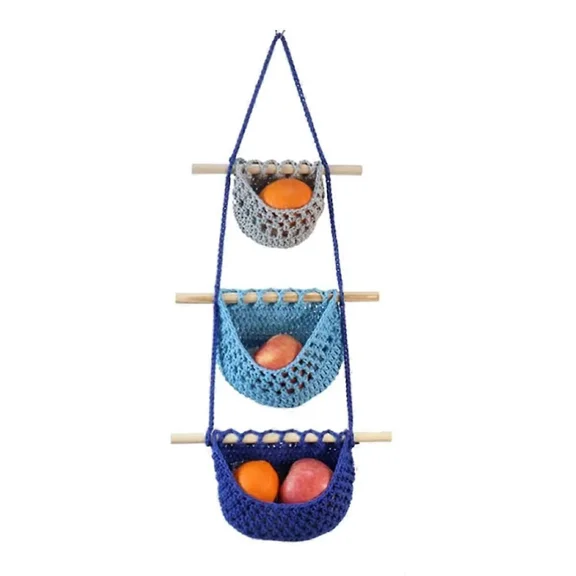 Hanging Fruit Basket-3 Tier over the Door Organizer,Handmade Woven Hanging Fruit Baskets for Kitchen, Wall Hanging Decor
