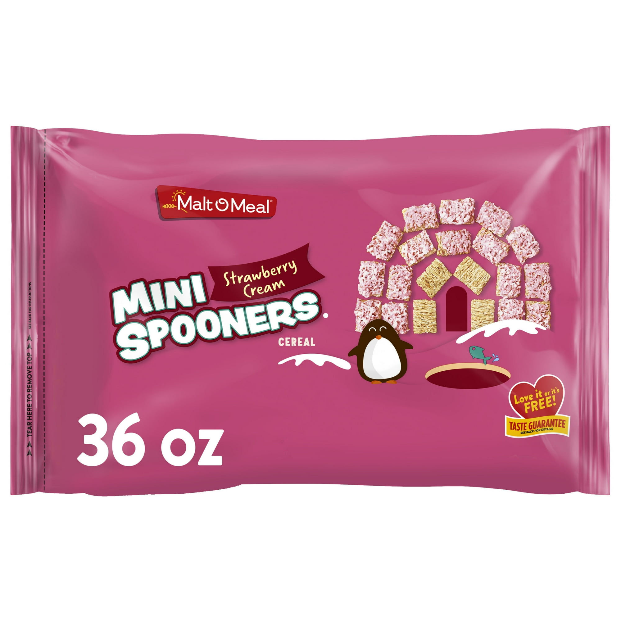 Malt-O-Meal Strawberry Cream Mini Spooners Shredded Wheat Breakfast Cereal, 36 oz