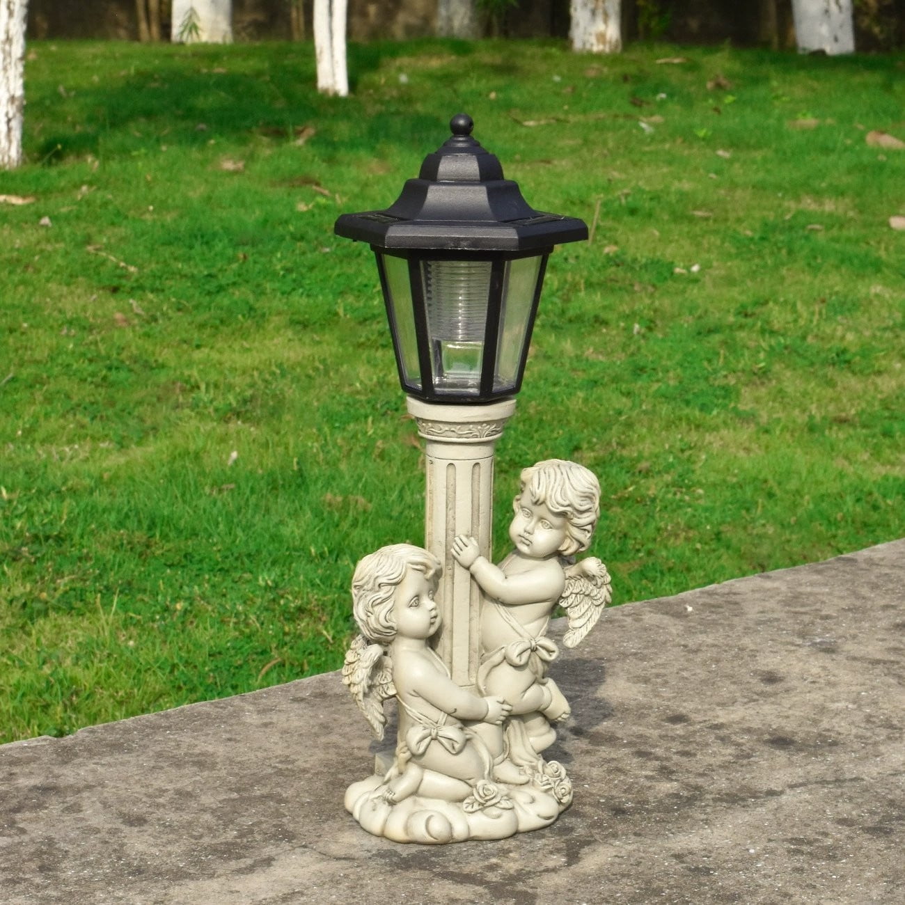 Angel Boy and Girl Statue with Solar Lantern, Outdoor Solar Angel Garden Statue with Roman Pillar for Garden Lawn Patio Yard Decor, Mother's Day Birthday Gift