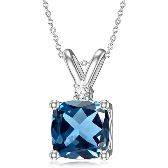 Divine_creation 3.00 Ct Cushion Cut London Blue Topaz Womens Pendant with Chain 14K White Gold Plated 925 Sterling Silver