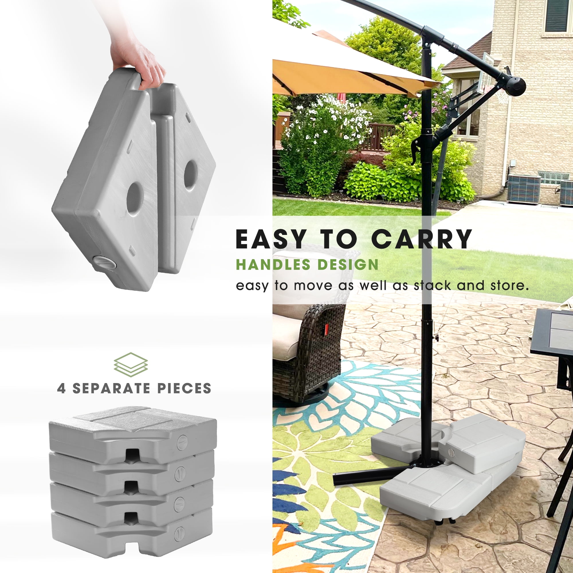 Scafild | 4-Piece Plastic Heavy Duty Water & Sand Filled Outdoor Offset Patio Umbrella Base-185lbs - Gray
