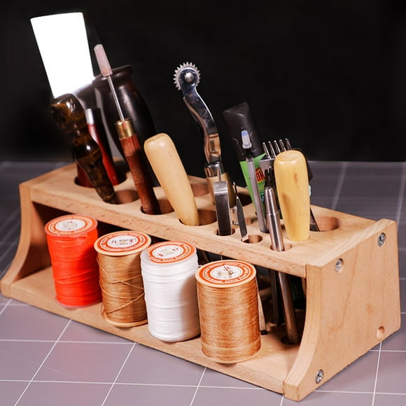 Estante de herramientas BLESIY Caja de almacenamiento de múltiples orificios Organizador Artesanía de material cuero Estampado 25cm