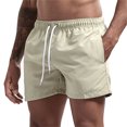 thumbnail image 1 of Mens Swim Trunks with Mesh Lining Side Pockets Solid Beach Shorts Quick Dry Lightweight Drawstring Board Shorts Summer Swimwear Beige L, 1 of 6
