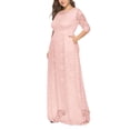 thumbnail image 3 of SWSMCLT Women's Short Sleeve Dress Maxi Semi Full Length Evening Gown Formal Lace Overlay Bridesmaid Dresses Summer (L-2XL) Pink Large, 3 of 4