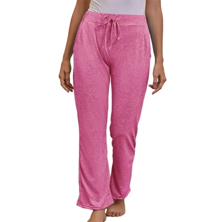 

Capreze Women Pajama Pants Solid Color Comfy Sleepwear Loungewear Drawstring Loose Bottoms Sleepwear