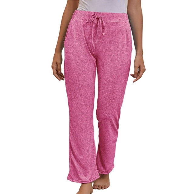 Fashnice Ladies Bottoms Solid Color Trousers High Waisted Yoga Pants Tummy Control Workout Sweatpants Pink XL