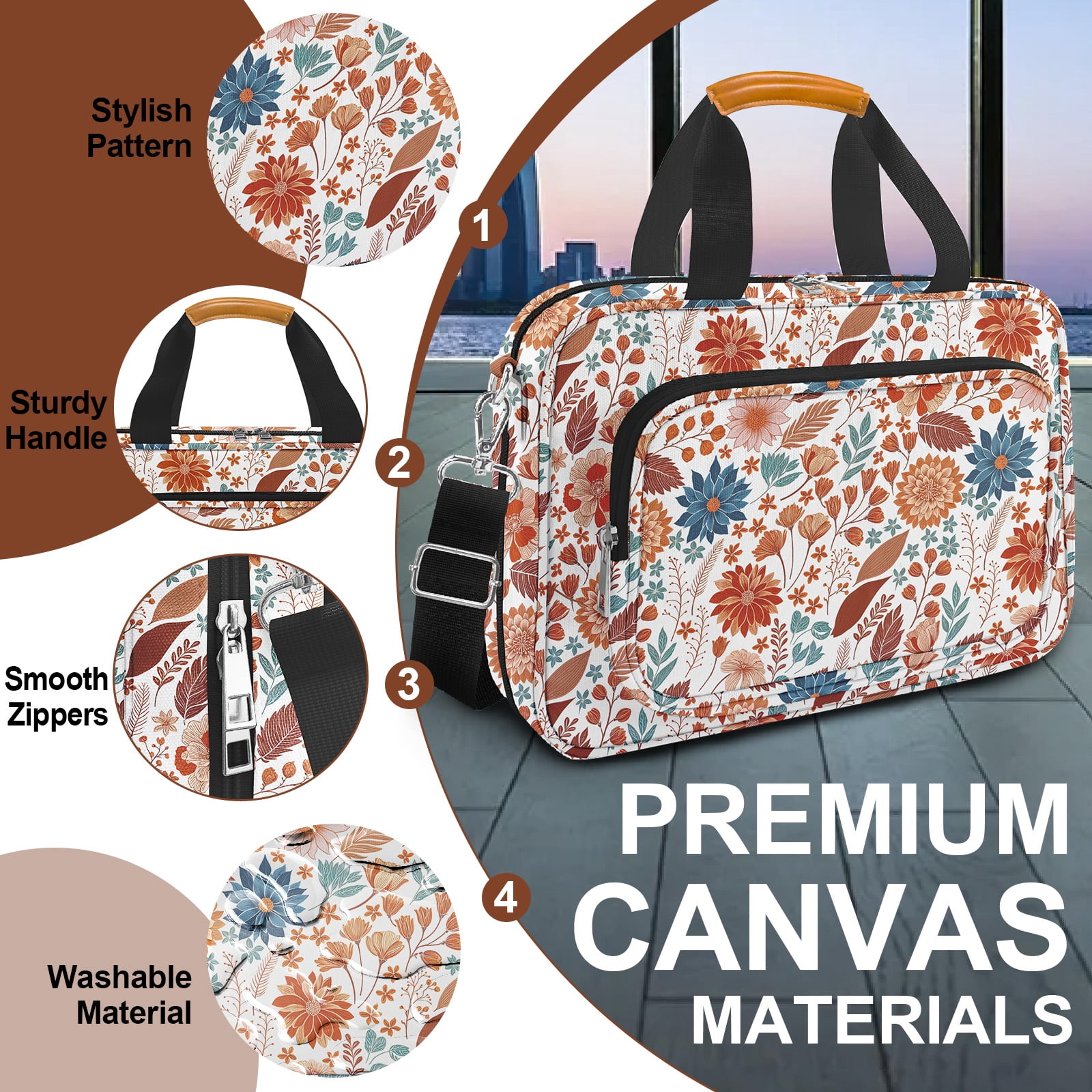 Bible Cover Case for Women,Bible Carrier,Floral Print Bible Bags for Women Organizer,Bible Holder Case with Shoulder Strap,Handle,Bible Study Supplies Kit with Highlighters,Tabs,Pens,Christian Gift