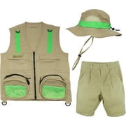 Eagle Eye Explorer Combo Set: Chino Shorts, Sun Hat & Cargo Vest for Boys and Girls. Khaki Tan.Small/Medium. Fits 5-6.
