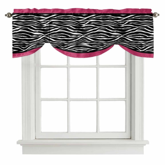 Zebra Printed Tie Up Valance Curtains for Windows, Kitchen Curtains Window Treatments, Modern Geometric Balck White Stripes Short Window Shades Valances for Bedroom Bathroom Cafe 42"x18"