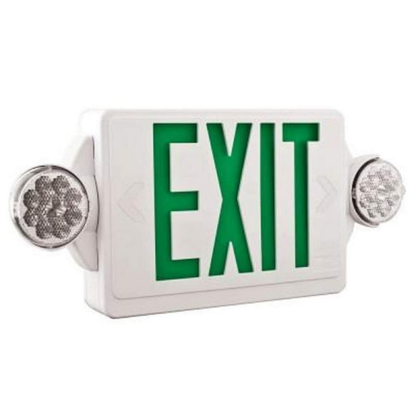 Lithonia Lighting LHQM LED G M6 LED Exit and Emergency Light Combo 2-Head Fixture, Green Letters and Battery Backup