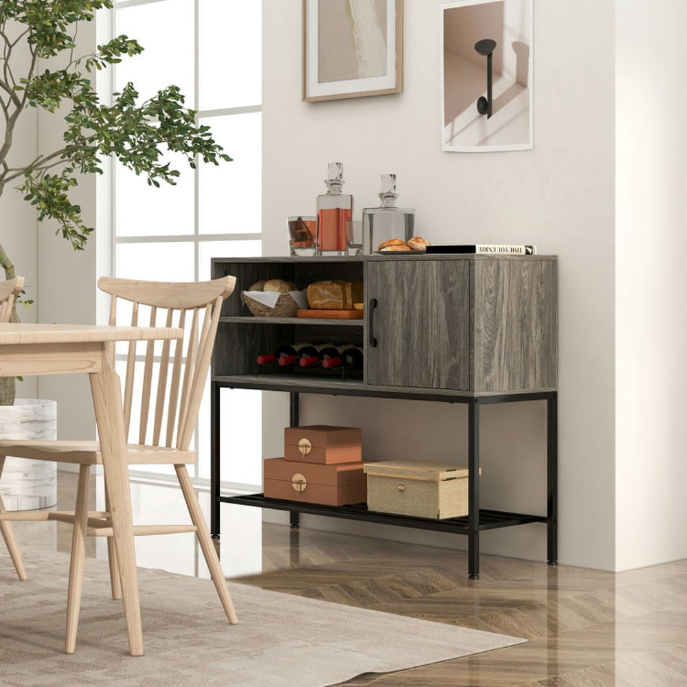 Spaco Coffee Bar Cabinet, Buffet Sideboard with Power Outlets and USB Ports, Cabinet for Indoor, Gray