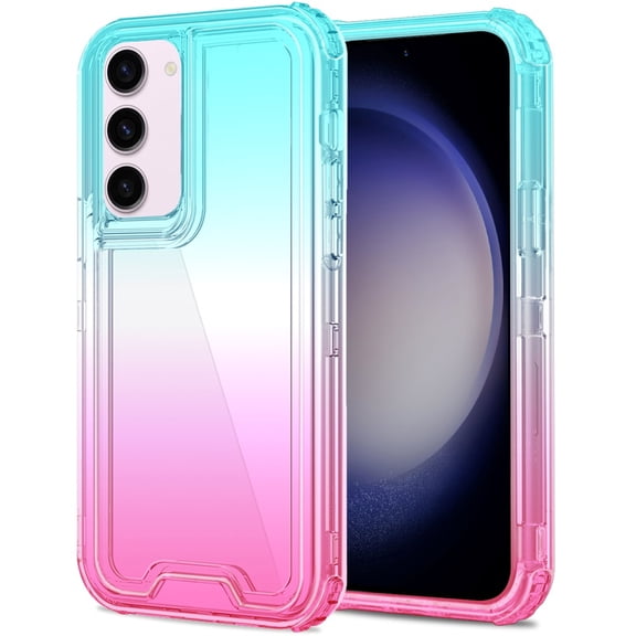 For Samsung Galaxy S24 FE /Fan Edition 5G Hybrid 3in1 Two Color Tone Transparent Shockproof Rubber TPU   Hard Protective Frame Cover ,Xpm Phone Case [ Blue Teal   Pink ]