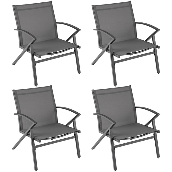 Gymax Patio Chairs 4 PCS w/ Heavy Duty Metal Frame Curved Backrests & Armrests Outdoor Grey