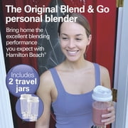 Hamilton Beach Personal Blender for Smoothies with 2 Travel Jars and Lids, White