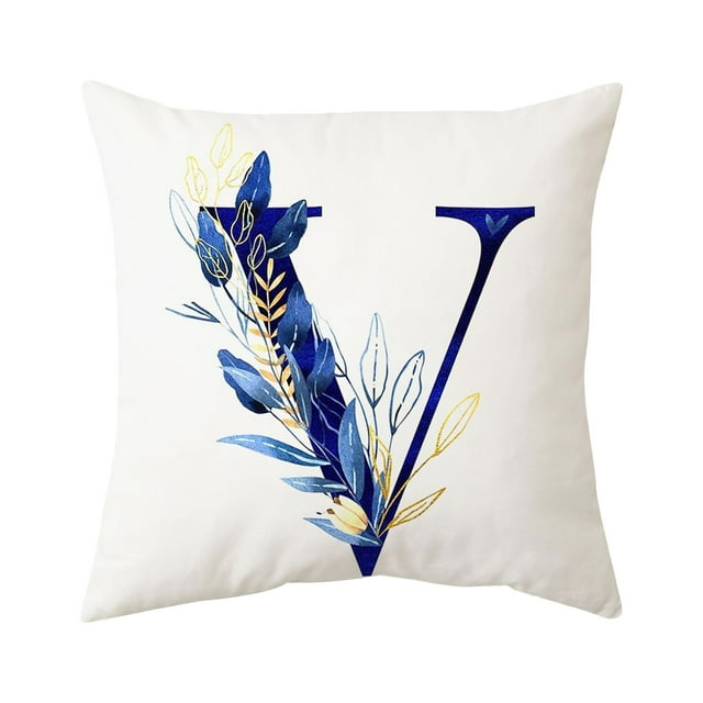 Throw Pillow Cover Alphabet Flowers 18x18 Inch Square Pillow Protector for Sofa Couch Bedroom Car Home 1pc